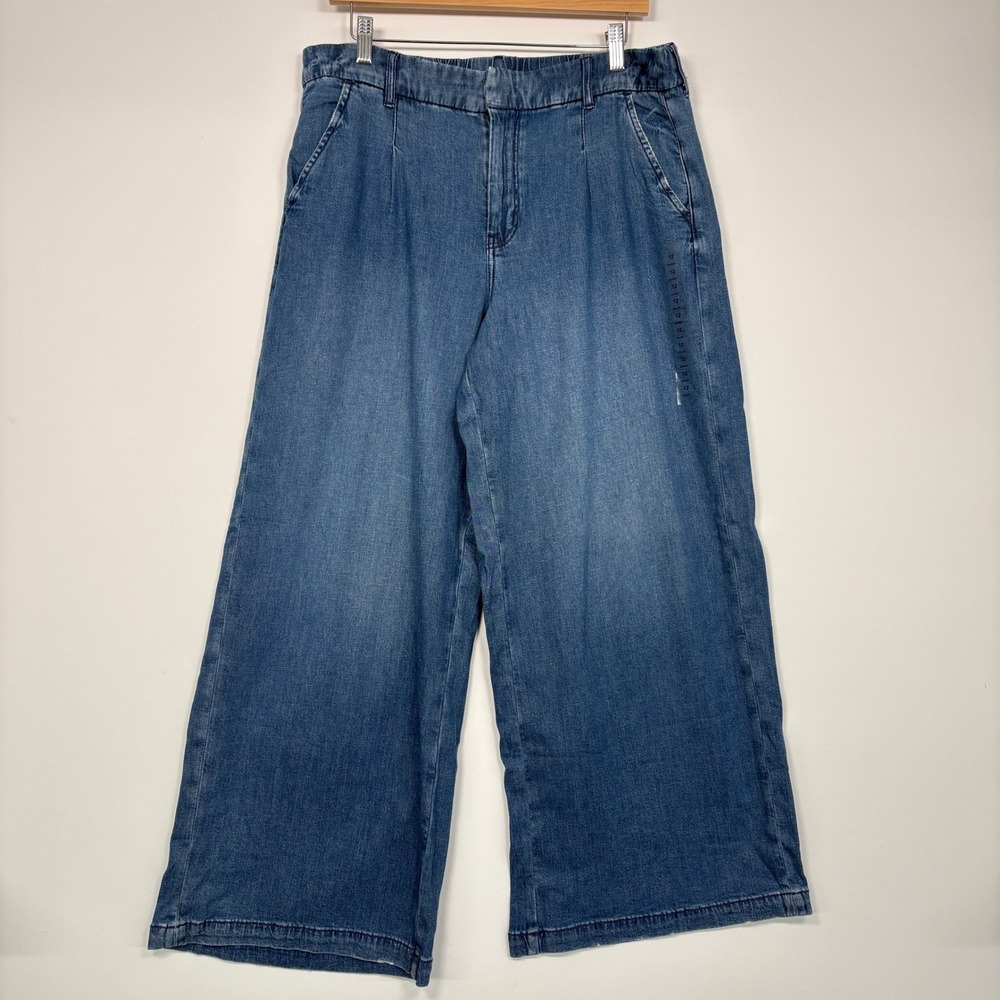 American Eagle Women Jeans 12 Short Blue High Rise Baggy Wide Leg NWT Denim